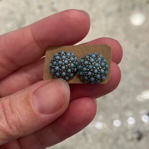 Stella & Dot Beaded Dome Pave Turquoise Pierced Earrings Studs Classic Versatile